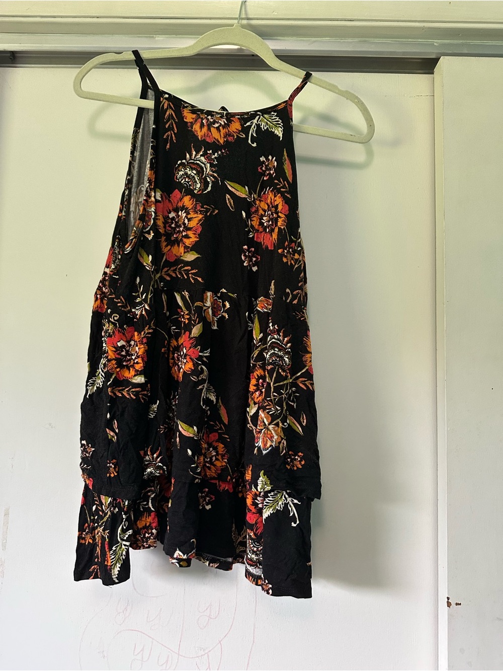 torrid Black Floral Halter Camisole with Orange and Green Accents